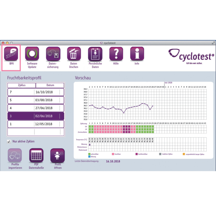 cyclotest mySoftware: Schaltfläche „BMI“